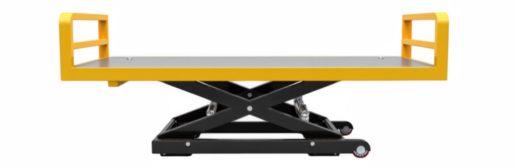 Heavy duty lift table with sturdy design and yellow accents, ideal for industrial use and material handling