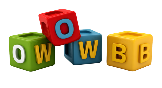 Colorful Plastic Letter Blocks Red Green Blue and Yellow Cubes.