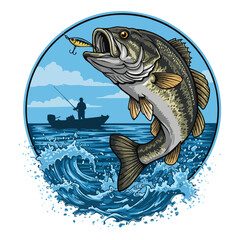 Jumping Largemouth Bass Chasing a Lure Fishing Scene