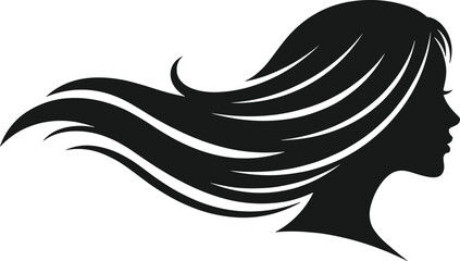 Stylish silhouette of woman with flowing hair, elegant profile vector, fashion and beauty concept illustration, black background, graceful female artwork