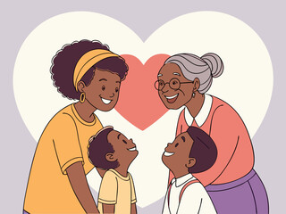 African American Family Love Grandmother Mother and Grandchildren Sharing a Special Bond Together