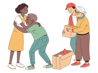 Moving Day with Family and Friends Helping Senior Couple Relocate to New Home