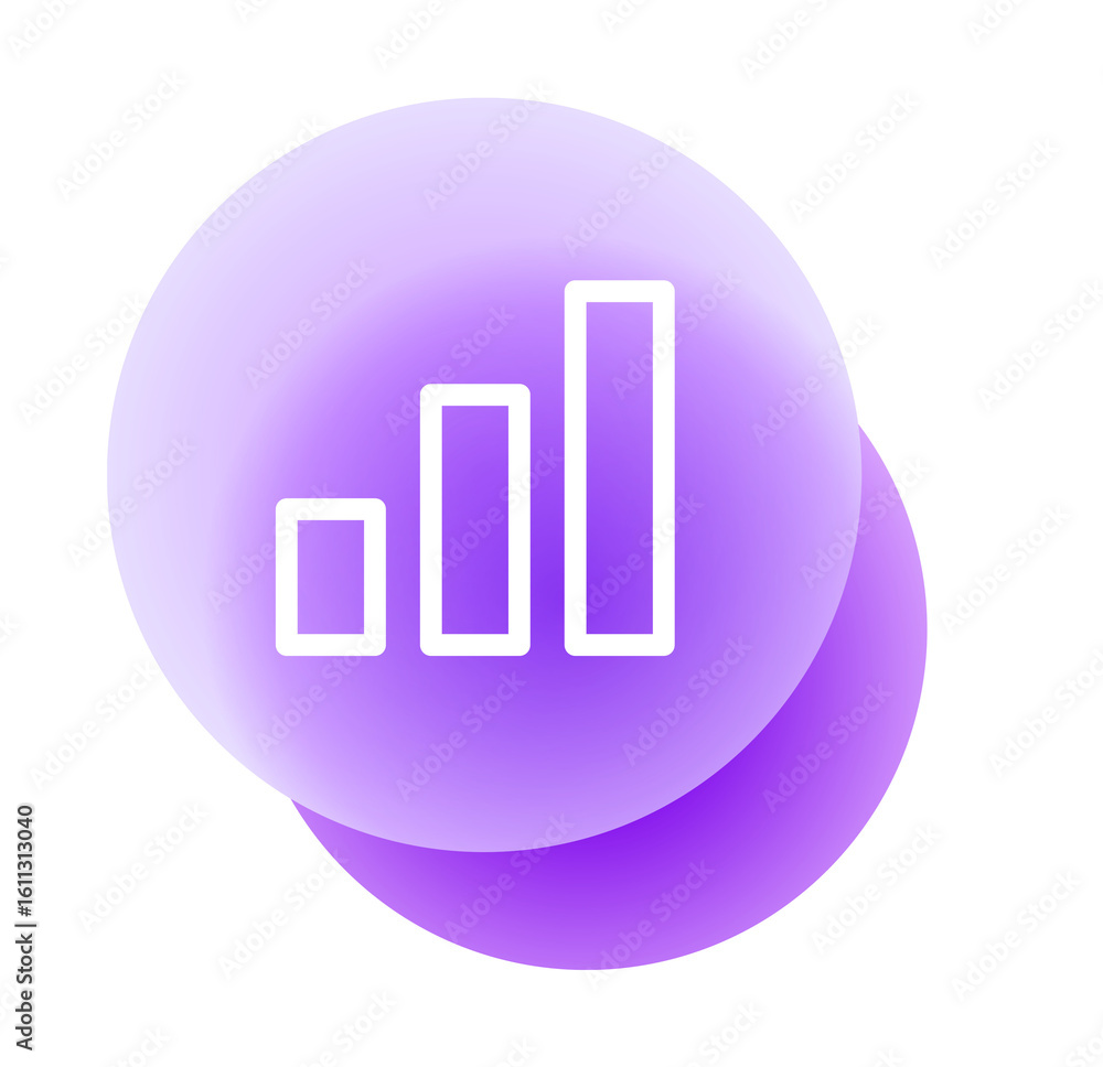 Poster abstract purple gradient background with ascending bar graph icon, representing growth and success.
