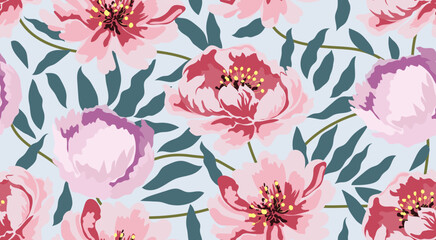 Hand drawn floral seamless patterns. Natural wallpaper, Exotic flowers print decoration. Illustration for fabric, textiles, clothing, wall art, printing and design project, etc.