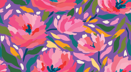 Hand drawn floral seamless patterns. Natural wallpaper, Exotic flowers print decoration. Illustration for fabric, textiles, clothing, wall art, printing and design project, etc.