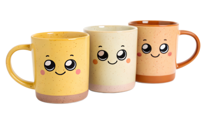 Whimsical coffee mugs with happy faces, perfect for adding joy and smiles to your morning routine