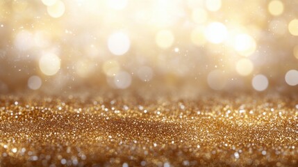 Golden sparkle background with glittering bokeh lights