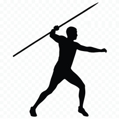 Silhouette of Javelin Thrower Mid Throw Against a White Background Depicting Strength