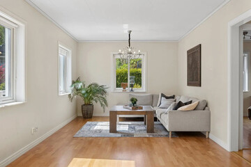 Modern luxury apartment interior in minimal scandinavian style, 3d rendering