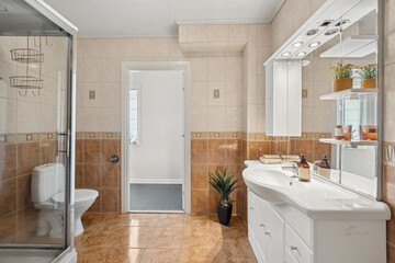 Modern bathroom interior in minimal scandinavian style