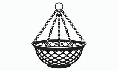 Hanging basket silhouette, plant holder icon, garden decor shape, hanging basket silhouette vector illustration  