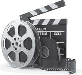 Monochrome Movie Magic Film Reel and Clapperboard Still Life Celebrating the Art of Cinema and Filmmaking History