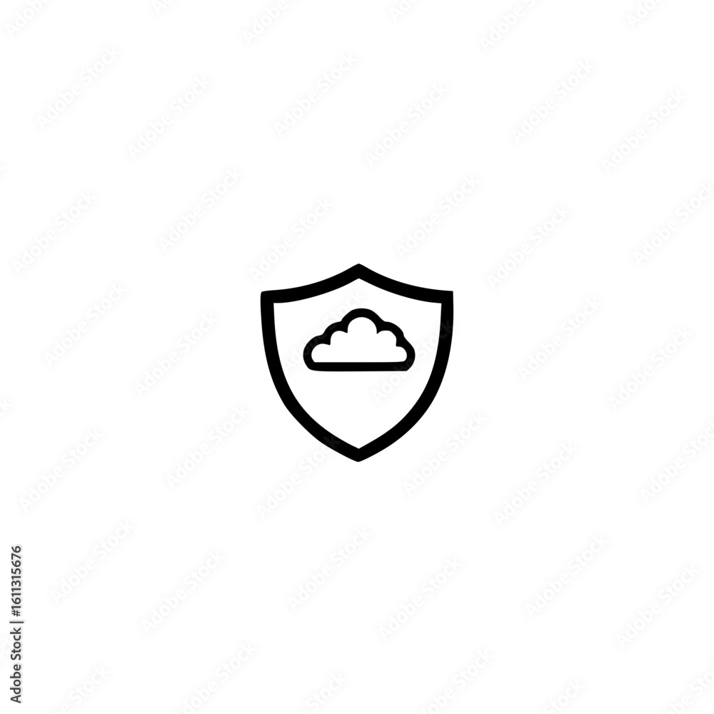 Poster shield and cloud icon representing data security online backup and cloud infrastructure safety