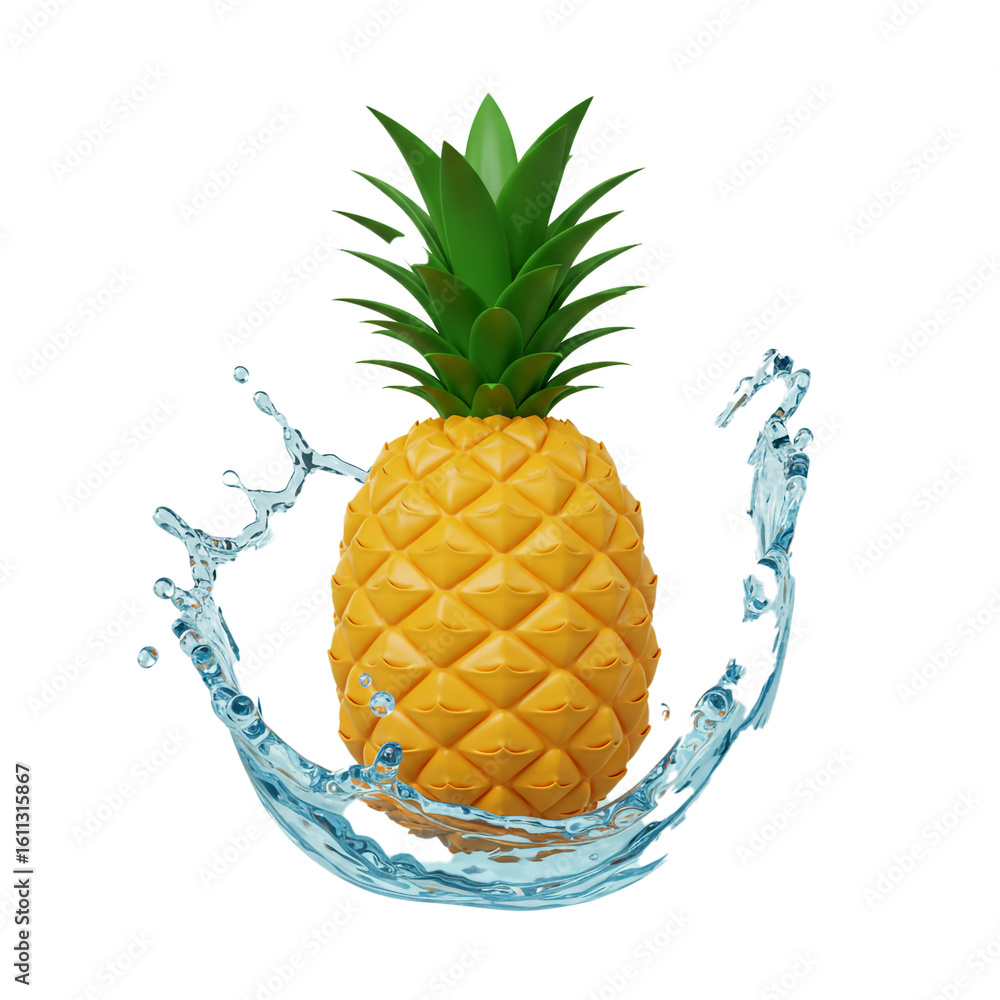 Poster a vibrant pineapple is engulfed by a dynamic splash of refreshing water creating a visually appealin