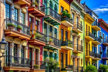 Obraz premium Colorful european buildings with ornate balconies