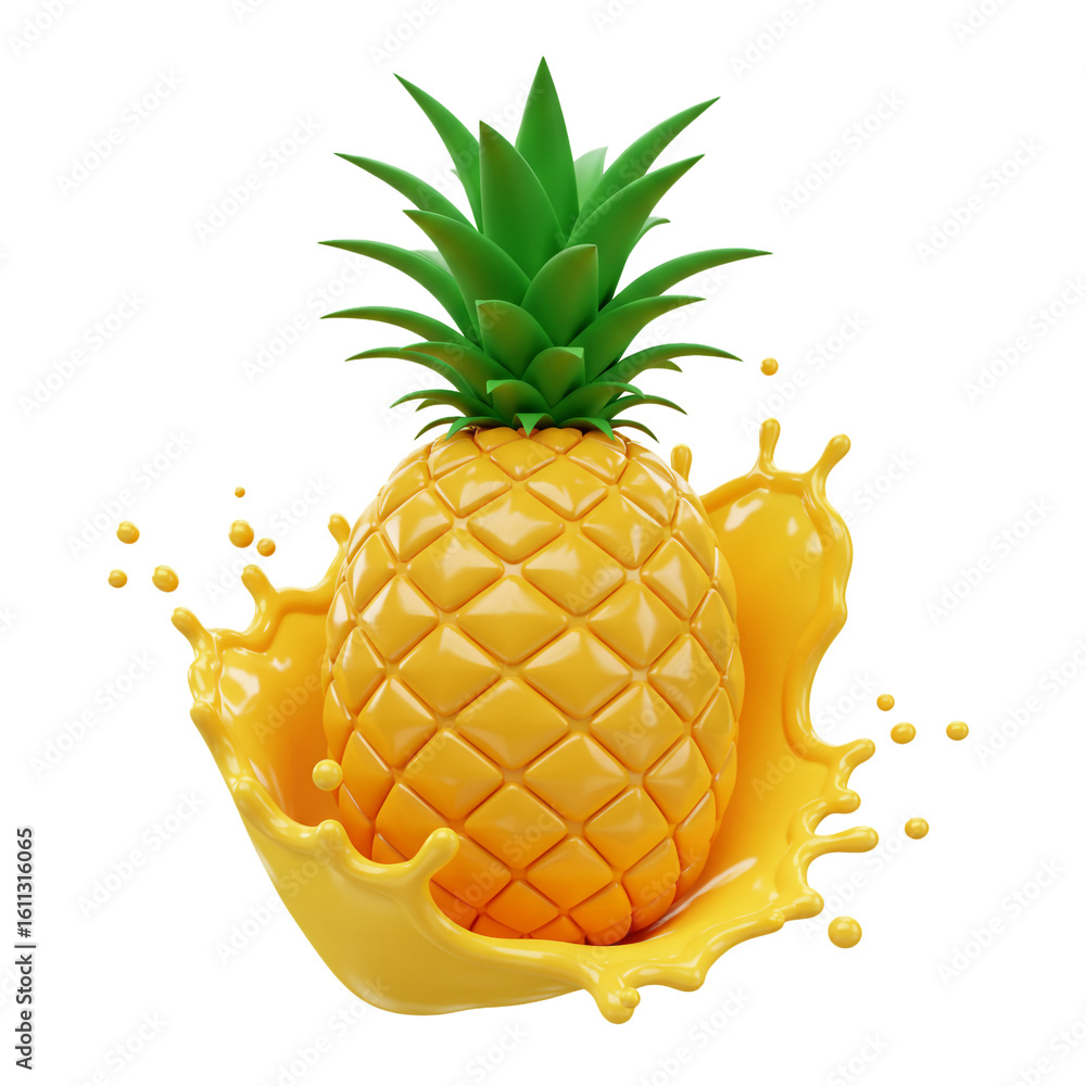 Poster a vibrant pineapple bursts from a splash of juice creating a refreshing and appetizing visual perfec