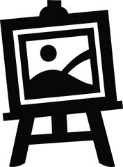 Art easel icon with framed landscape in black silhouette style

