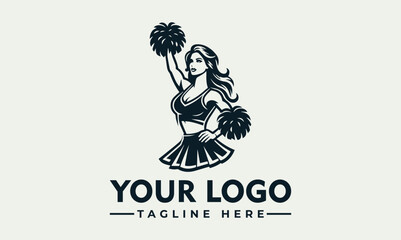 Vintage style logo featuring a female cheerleader in dynamic pose, holding pom-poms.