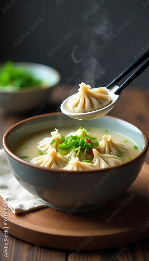 Poster generative ai delicious dumplings in flavorful broth create a culinary delight that is visually