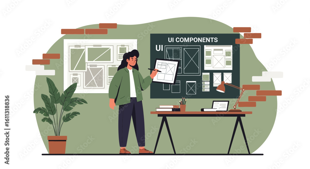 Poster ui designer working on interface design and user experience strategy