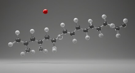 Molecular Structure Model of Organic Compound with Red Atom in Gray Background