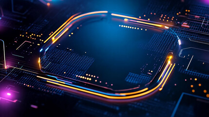 Futuristic Circuit Board with Glowing Neon Digital Connections