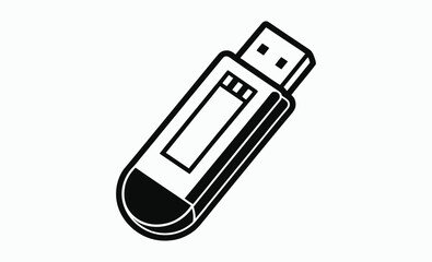 Usb flash drive silhouette, storage device silhouette, digital data icon, usb flash drive outline silhouette vector illustration 
