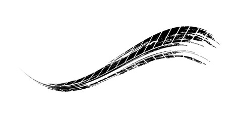 Grunge tire track, wheel braking marks. Truck, car or motorcycle tread pattern silhouette. Auto race,