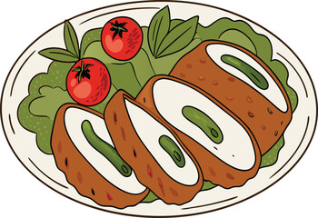 Stuffed Chicken Breast with Tomatoes on a Plate