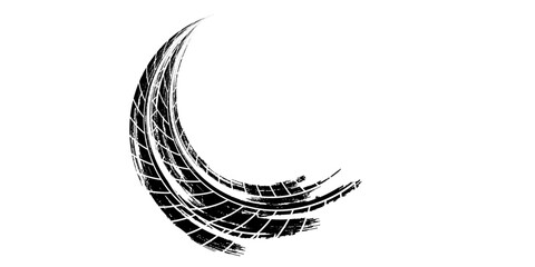 Grunge tire track, wheel braking marks. Truck, car or motorcycle tread pattern silhouette. Auto race,