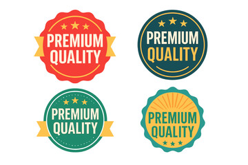 Fototapeta premium Premium quality badge collection. Set of colorful vector labels, stickers and seals. Guarantee and certified product stamp. Best choice award with ribbon and stars.