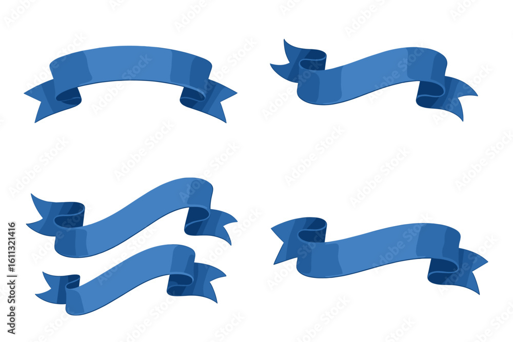 Poster blue ribbons set vector illustration. banner scroll collection. graphic design element. empty label 