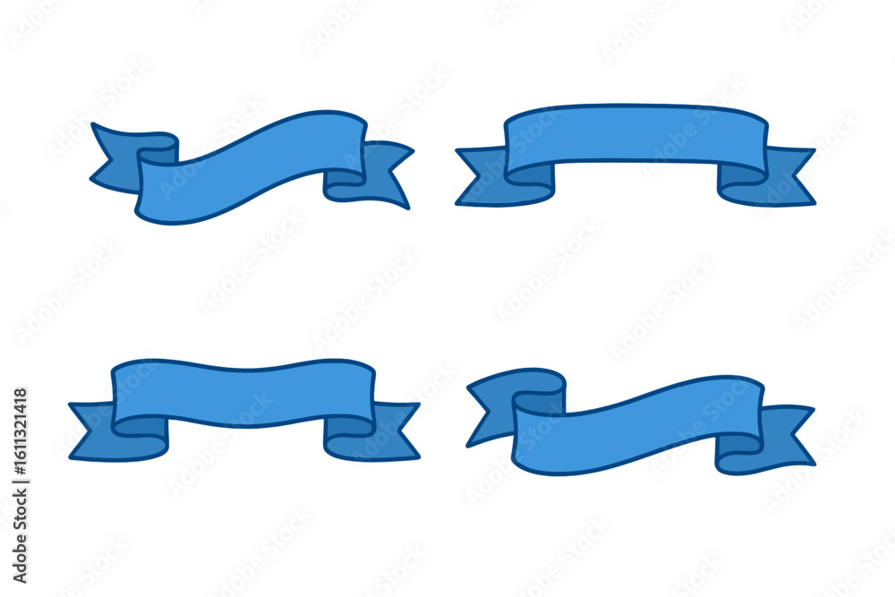 Poster blue ribbons vector set for design. collection of four isolated blank banner scrolls. empty retro la