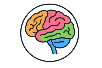 Brain areas colorful emblem vector illustration. Anatomy of human mind lobes. Icon for psychology, neurology, education, science, intelligence, medical, and health care.