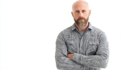 Confident Man with Beard in Casual Attire Against a White Background