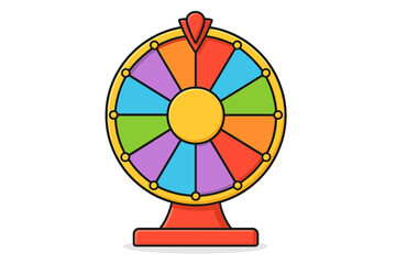 Colorful wheel of fortune cartoon vector. Spinning lucky roulette for prize game. Gambling and casino flat icon. Lottery chance concept. Isolated illustration for winning.