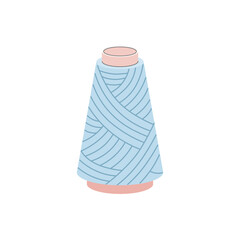 Flat style vector illustration of a blue yarn or thread spool in cone shape isolated on white background