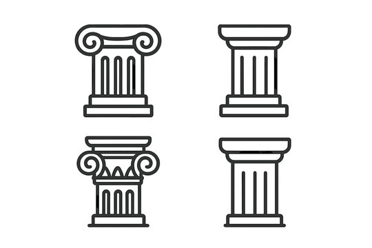 Ancient column line icon set. Greek, Roman pillar outline symbols for logo. Classic architecture vector illustration for history, law, bank, university, museum.