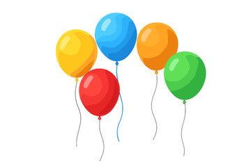 Colorful realistic 3D balloons bunch vector illustration isolated on white background. Birthday party celebration decoration element. Set of festive flying helium balloons.