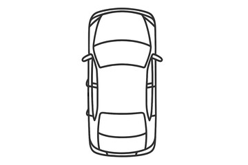 Car top view vector icon. Black line art automobile illustration. Simple vehicle drawing from above. Minimalist transport symbol isolated on a transparent background.