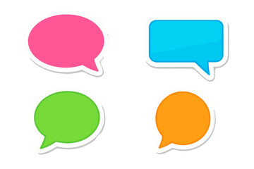 Colorful sticker speech bubbles vector illustration. Empty chat box for text. Message, comment, dialog balloon. Communication quote frame icon collection. Social media.
