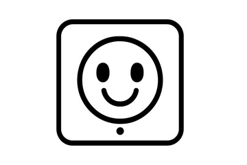 Happy power socket vector icon. Smiling face on an energy outlet. Conceptual illustration for electricity, green energy, positive emotion, and power saving. Line art.