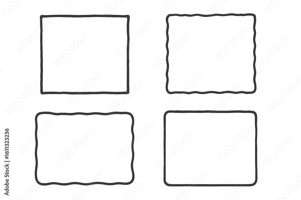 Poster hand drawn doodle frames set. wavy irregular sketch border collection. vector graphic design element