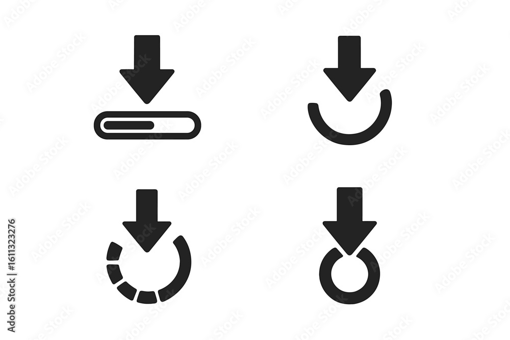 Fototapete set of vector download icons with loading progress bar and circular indicator. data transfer arrow s