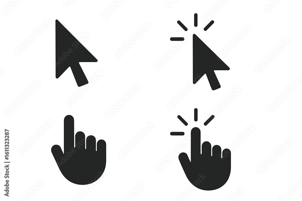 Fototapete computer mouse cursor icon set with hand and arrow pointers. web click and select symbols for graphi