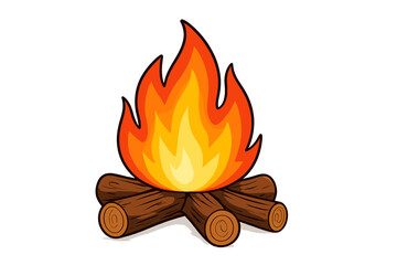 Cartoon bonfire vector illustration. Campfire with burning firewood logs. Simple flat fire flame icon for camping design. Hot warm concept isolated on transparent background.