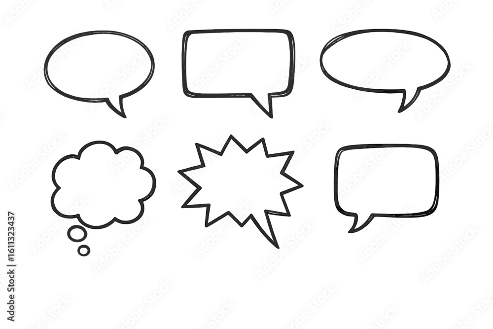 Poster hand drawn speech bubble set. sketch doodle comic dialog box collection. chat bubble for text quote.