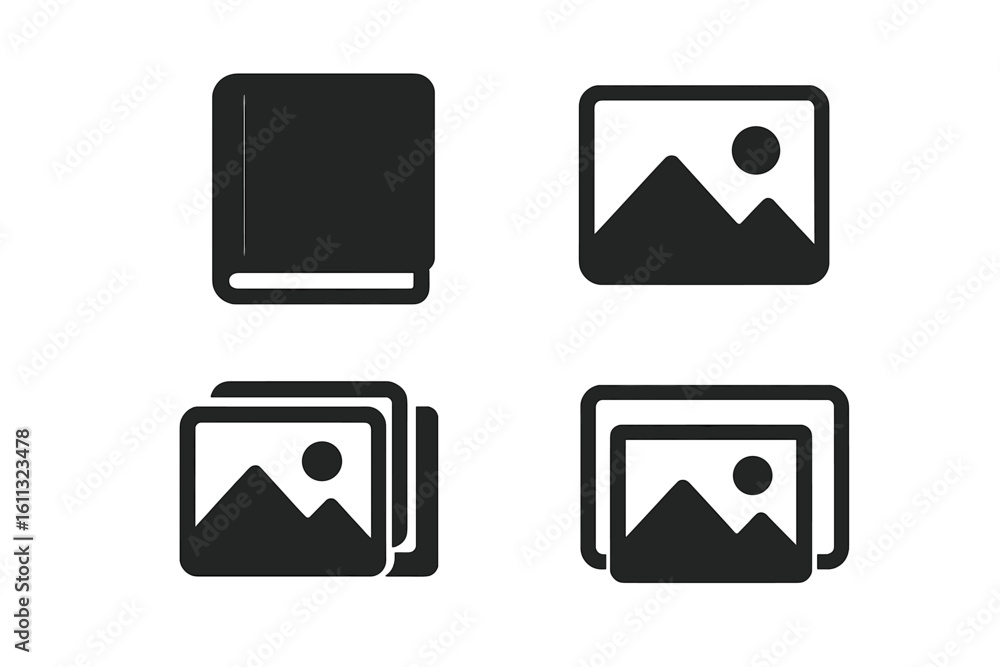 Poster gallery icon set for web and mobile apps. photo album and picture symbols. simple flat vector pictog
