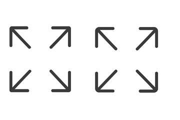 Fototapeta premium Full screen and exit full screen icon set. Maximize and minimize arrows symbol for user interface. Expand, collapse, and resize buttons. Scalability concept vector icon.