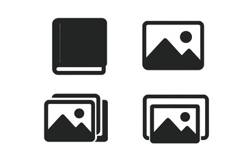 Gallery icon set for web and mobile apps. Photo album and picture symbols. Simple flat vector pictogram collection for UI design. Digital image, media portfolio sign.